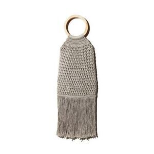Binge Women's Beige Crochet Fringe Crochet Double Flat Strap Handbag Purse